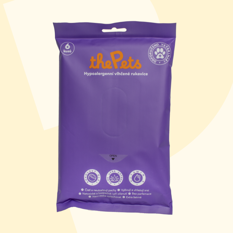 Čistící vlhčené rukavice pro domácí mazlíčky (6 kusů)